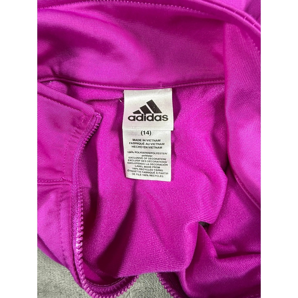 Adidas Kids Track Jacket Purple Full Zip 3 Stripe Activewear Size 14 - Picture 5 of 8